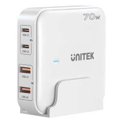 Ładowarka biurkowa GaN 70W 2xUSB-C 2xUSB-A biała | Unitek
