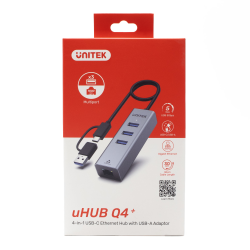 Hub 4w1 USB-C / USB-A Gigabit Ethernet 3xUSB | Unitek Y-3088B