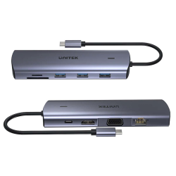 Hub 9w1 USB-C HDMI VGA RJ45 SD PD 100W | Unitek D1113A