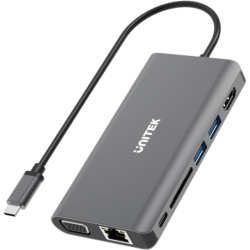 Hub 8w1 USB-C HDMI 4K VGA LAN SD Audio PD 100W | Unitek