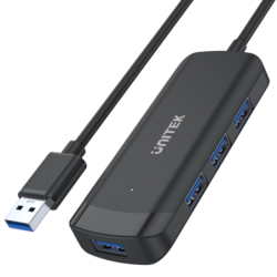 Hub USB-A na 4x USB-A 3.0 z kablem 1.5m czarny | Unitek