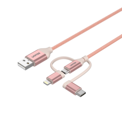 Kabel 3w1 USB-C Lightning Micro USB MFi Rose Gold 1m | Unitek