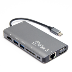 Hub USB-C 8w1 HDMI 4K VGA RJ45 SD Audio PD 100W | Unitek D1019B