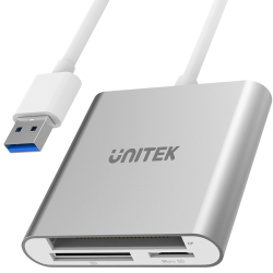 Czytnik kart USB 3.0 CF SD microSD srebrny | Unitek Y-9313