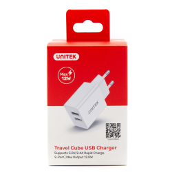 Ładowarka sieciowa 2x USB-A 12W 5V/2.4A biała | Unitek P1113A