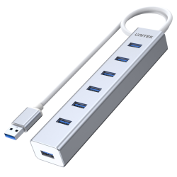 Hub USB 3.0 7 portów z zasilaczem srebrny | Unitek Y-3090