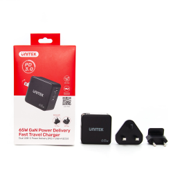 Ładowarka GaN 65W 2x USB-C USB-A adaptery UK/US/EU | Unitek