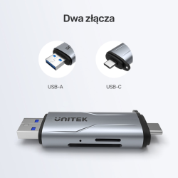 Czytnik kart SD i microSD USB-C USB-A 5Gbps | Unitek R1010A